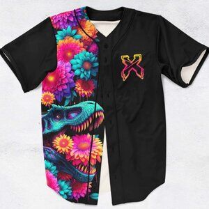 Excision Trippy Floral T-rex Baseball Jersey For EDM Festivals